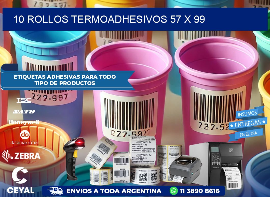 10 ROLLOS TERMOADHESIVOS 57 x 99
