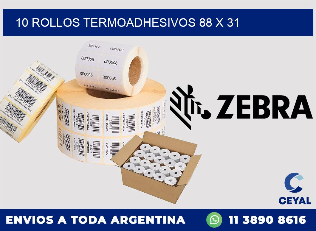 10 ROLLOS TERMOADHESIVOS 88 x 31