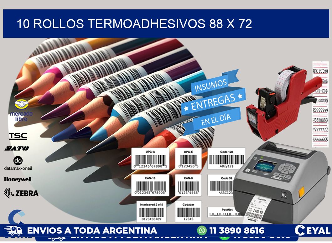 10 ROLLOS TERMOADHESIVOS 88 x 72