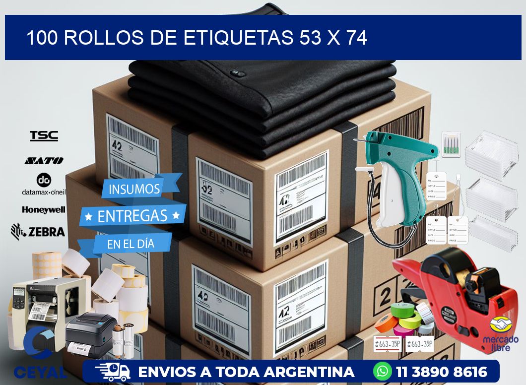 100 ROLLOS DE ETIQUETAS 53 x 74