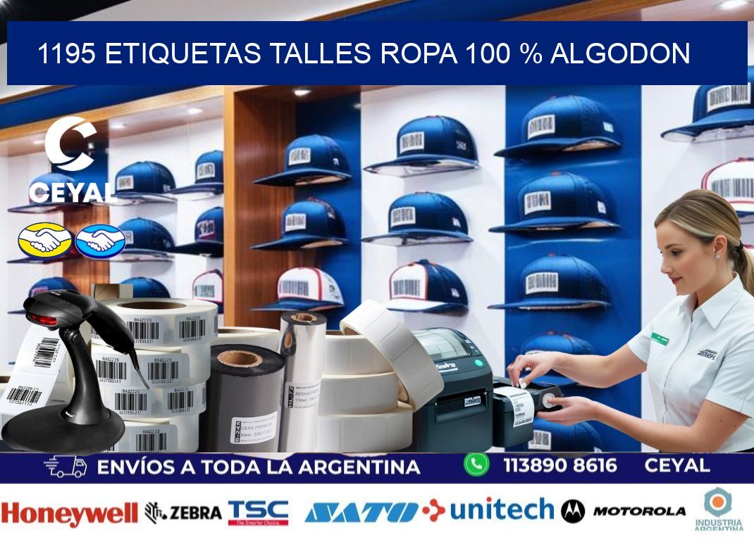 1195 ETIQUETAS TALLES ROPA 100 % ALGODON