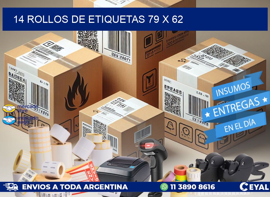 14 ROLLOS DE ETIQUETAS 79 x 62