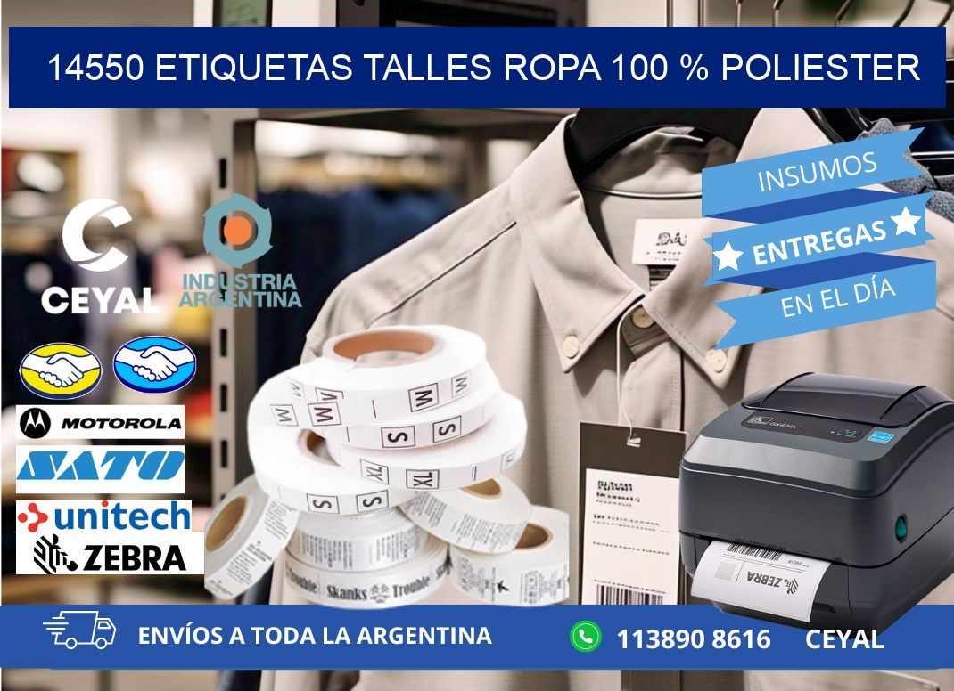 14550 ETIQUETAS TALLES ROPA 100 % POLIESTER