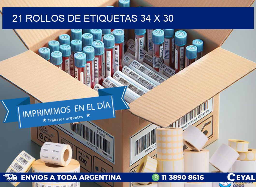 21 ROLLOS DE ETIQUETAS 34 x 30