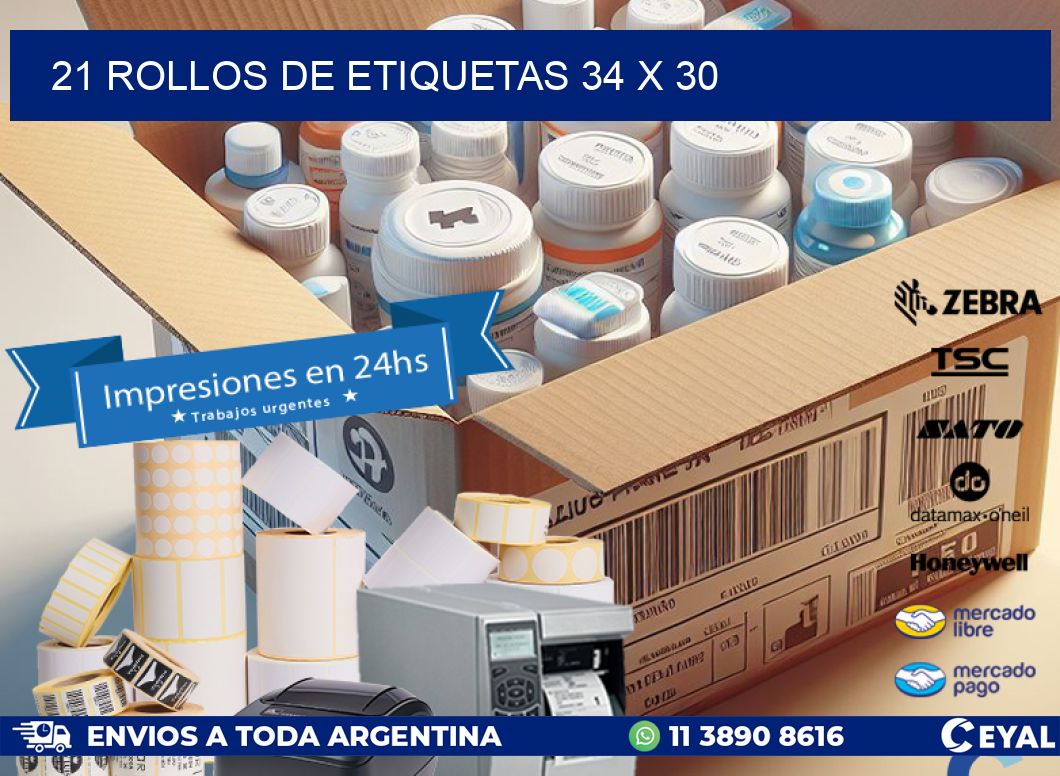 21 ROLLOS DE ETIQUETAS 34 x 30