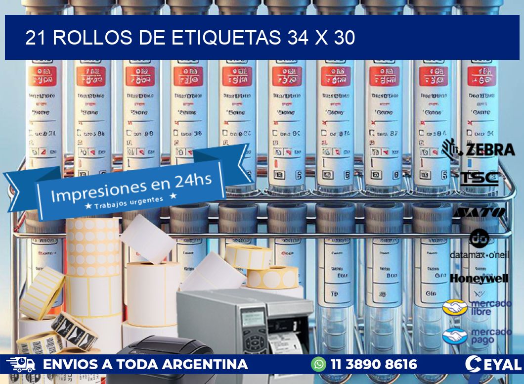 21 ROLLOS DE ETIQUETAS 34 x 30