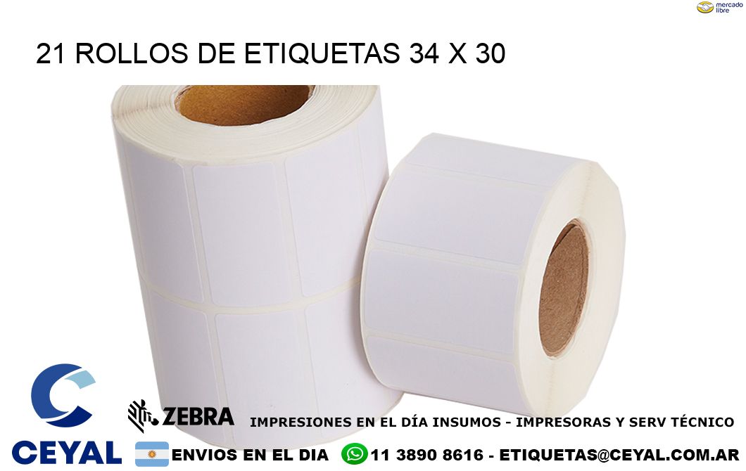 21 ROLLOS DE ETIQUETAS 34 x 30