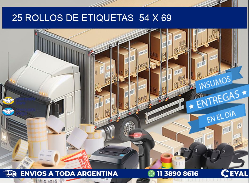 25 ROLLOS DE ETIQUETAS  54 x 69