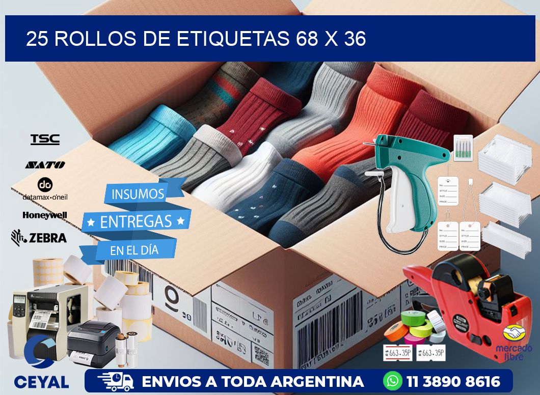 25 ROLLOS DE ETIQUETAS 68 x 36