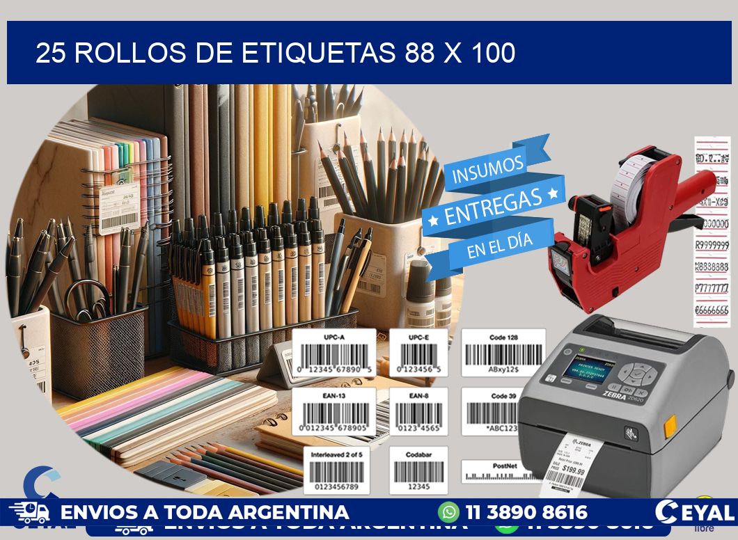25 ROLLOS DE ETIQUETAS 88 x 100