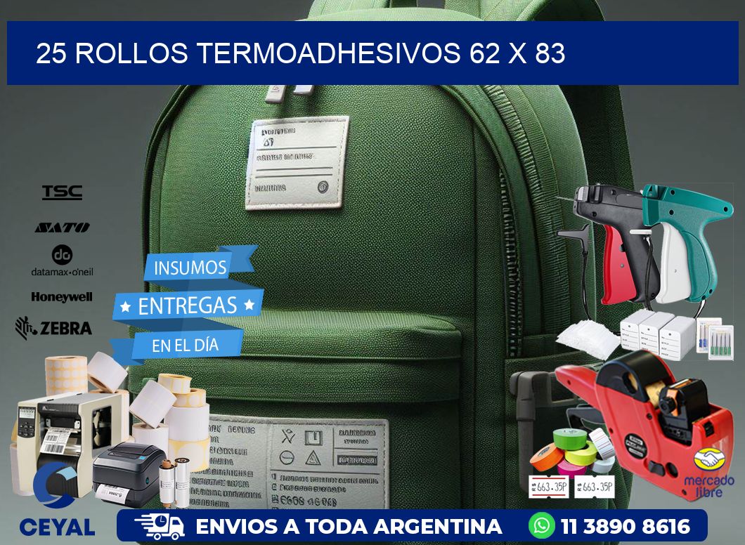 25 ROLLOS TERMOADHESIVOS 62 x 83