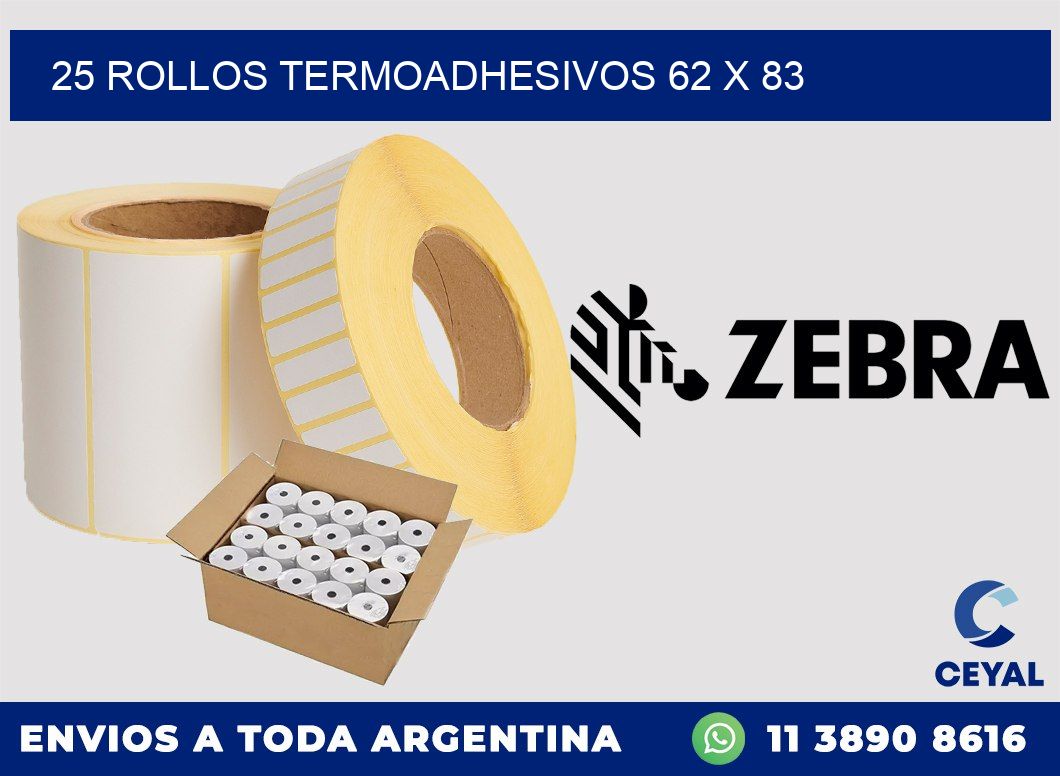 25 ROLLOS TERMOADHESIVOS 62 x 83