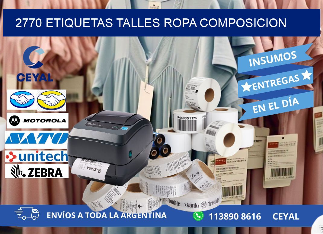 2770 ETIQUETAS TALLES ROPA COMPOSICION