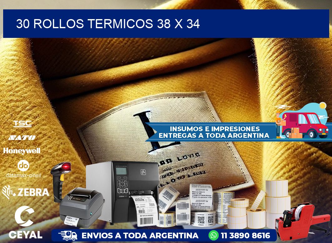 30 ROLLOS TERMICOS 38 x 34