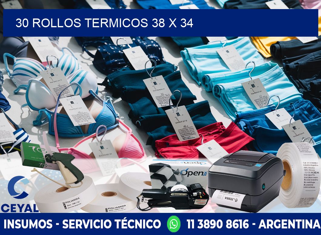 30 ROLLOS TERMICOS 38 x 34