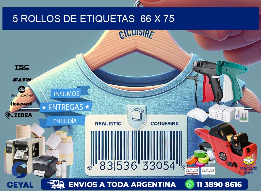 5 ROLLOS DE ETIQUETAS  66 x 75