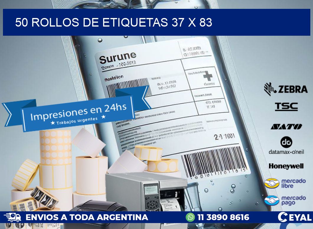 50 ROLLOS DE ETIQUETAS 37 x 83