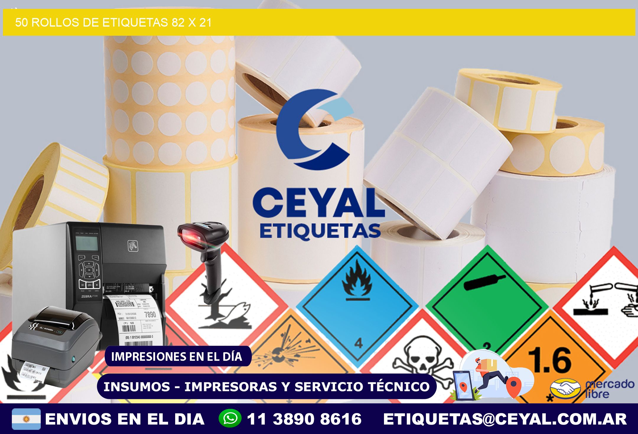 50 ROLLOS DE ETIQUETAS 82 x 21