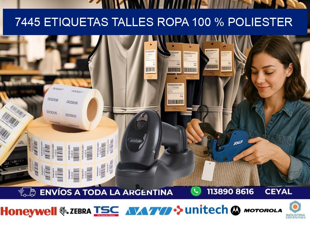 7445 ETIQUETAS TALLES ROPA 100 % POLIESTER