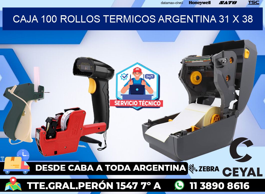 CAJA 100 ROLLOS TERMICOS ARGENTINA 31 x 38