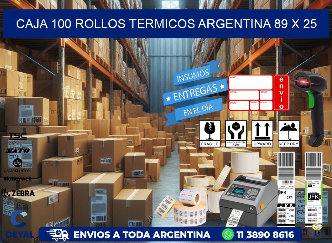 CAJA 100 ROLLOS TERMICOS ARGENTINA 89 x 25