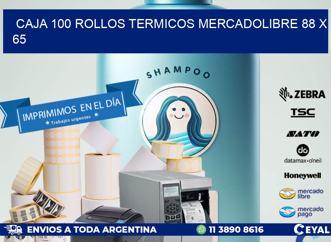 CAJA 100 ROLLOS TERMICOS MERCADOLIBRE 88 x 65