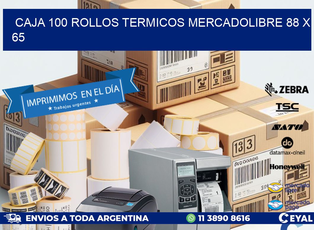 CAJA 100 ROLLOS TERMICOS MERCADOLIBRE 88 x 65