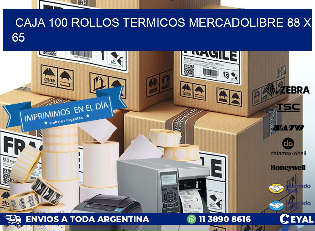 CAJA 100 ROLLOS TERMICOS MERCADOLIBRE 88 x 65
