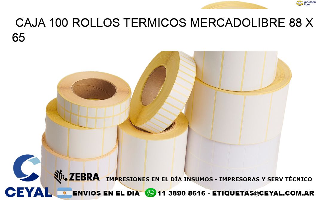 CAJA 100 ROLLOS TERMICOS MERCADOLIBRE 88 x 65