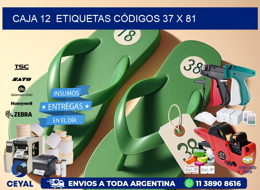 CAJA 12  ETIQUETAS CÓDIGOS 37 x 81