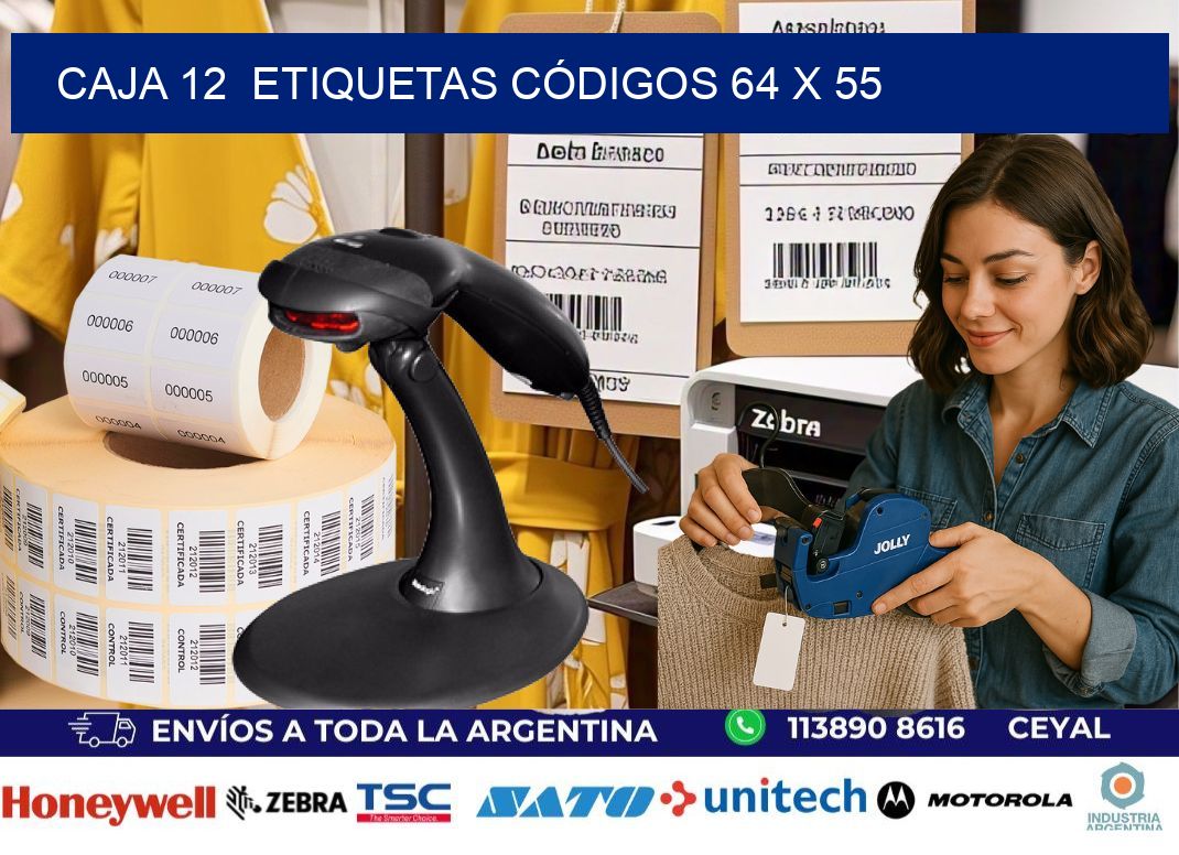 CAJA 12  ETIQUETAS CÓDIGOS 64 x 55