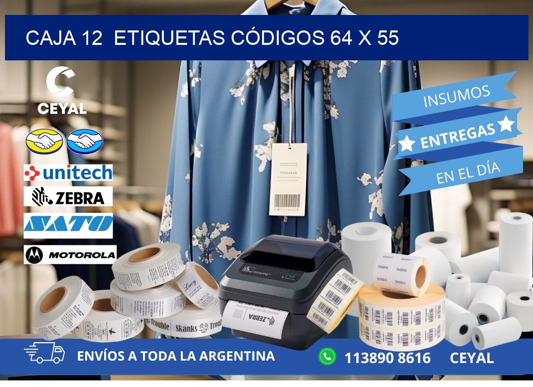 CAJA 12  ETIQUETAS CÓDIGOS 64 x 55