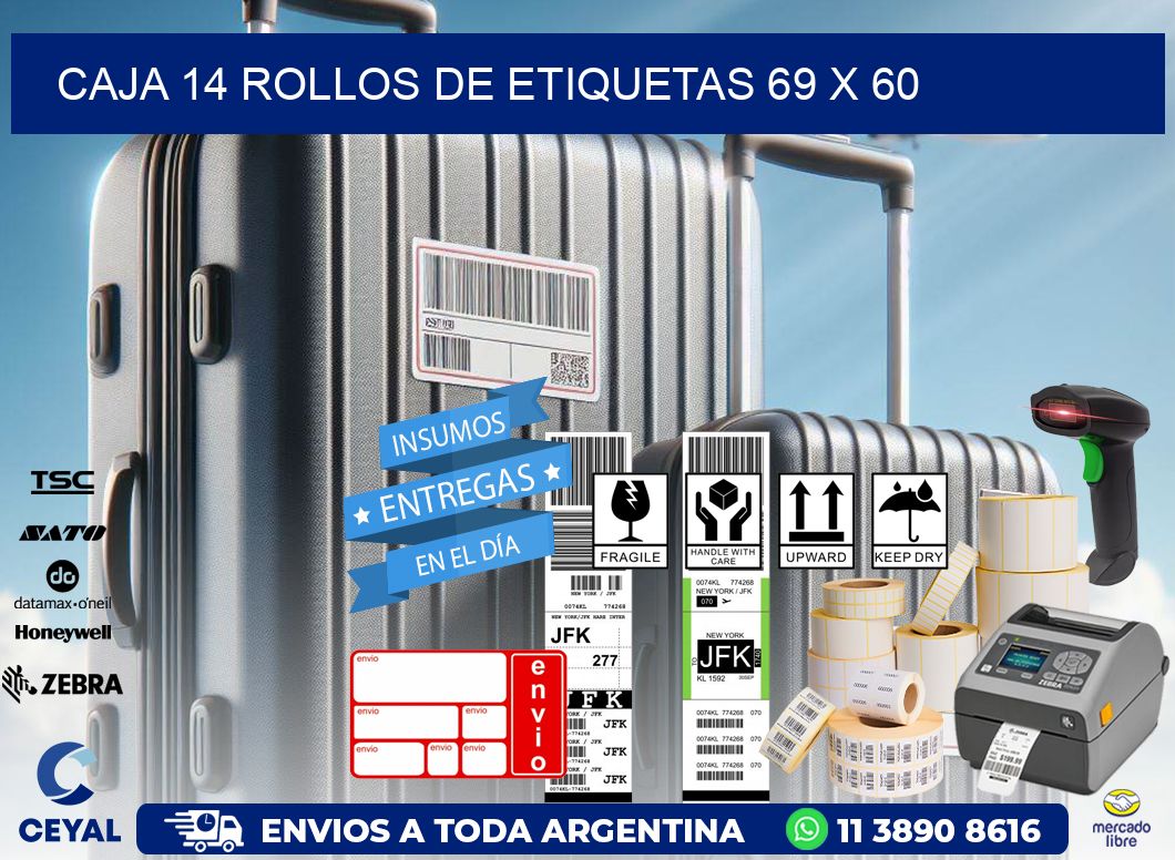 CAJA 14 ROLLOS DE ETIQUETAS 69 x 60