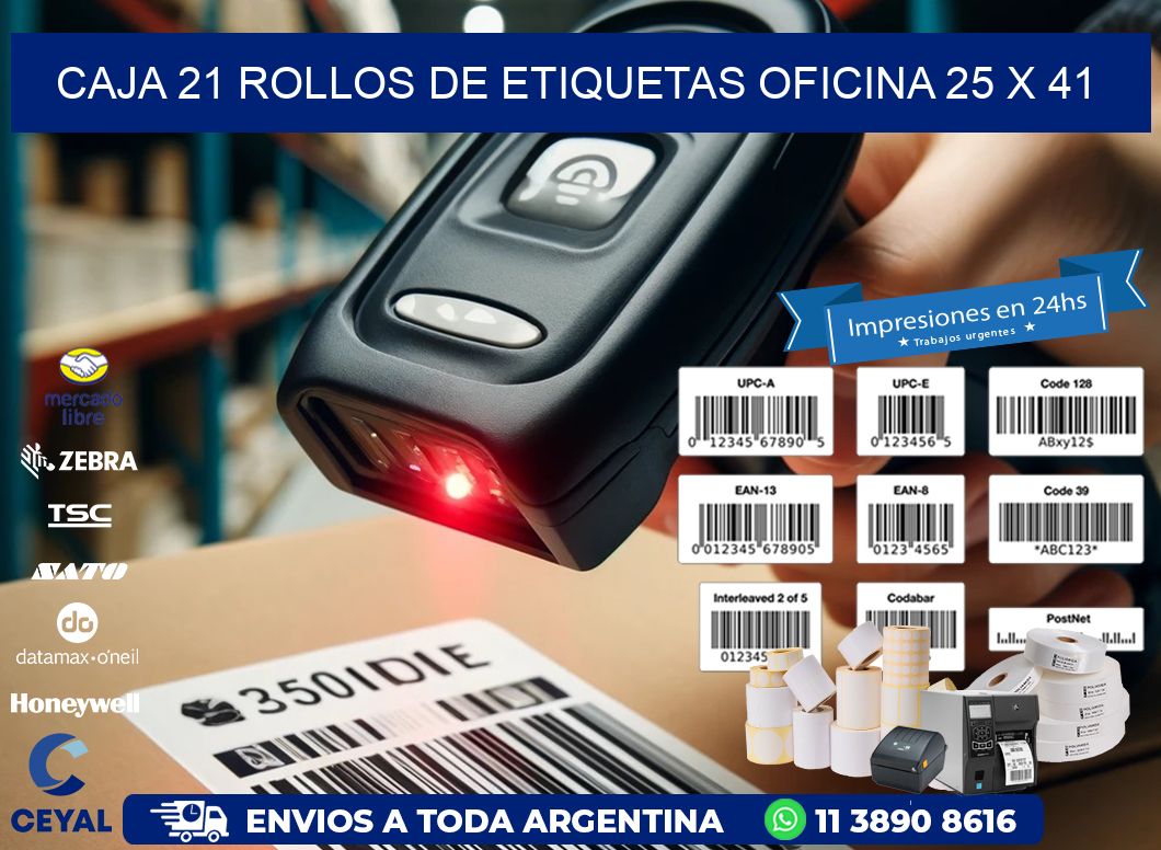 CAJA 21 ROLLOS DE ETIQUETAS OFICINA 25 x 41