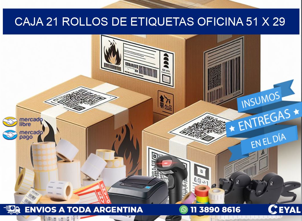 CAJA 21 ROLLOS DE ETIQUETAS OFICINA 51 x 29