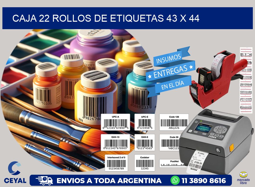 CAJA 22 ROLLOS DE ETIQUETAS 43 x 44