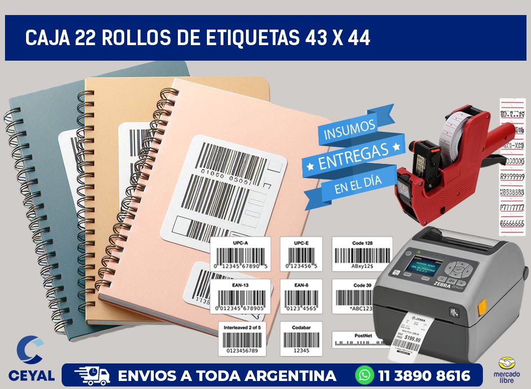 CAJA 22 ROLLOS DE ETIQUETAS 43 x 44