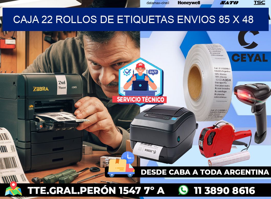 CAJA 22 ROLLOS DE ETIQUETAS ENVIOS 85 x 48