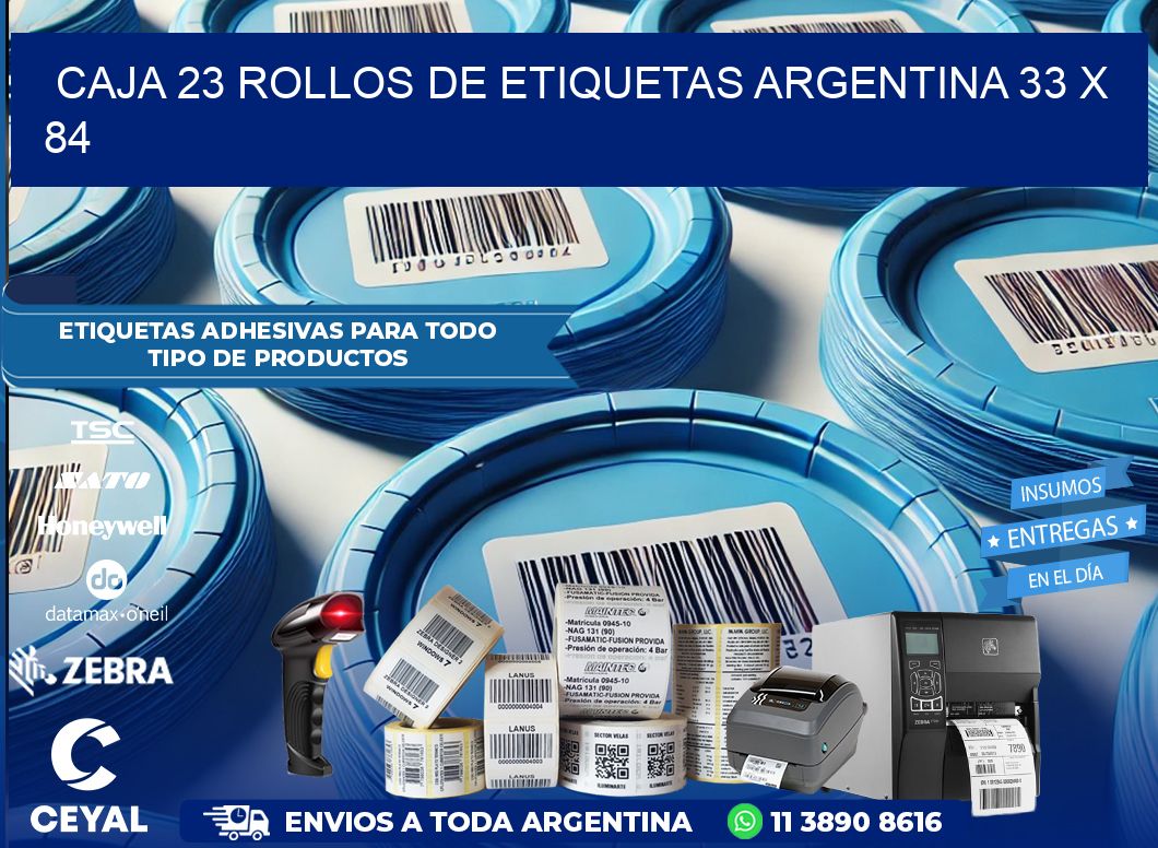 CAJA 23 ROLLOS DE ETIQUETAS ARGENTINA 33 x 84