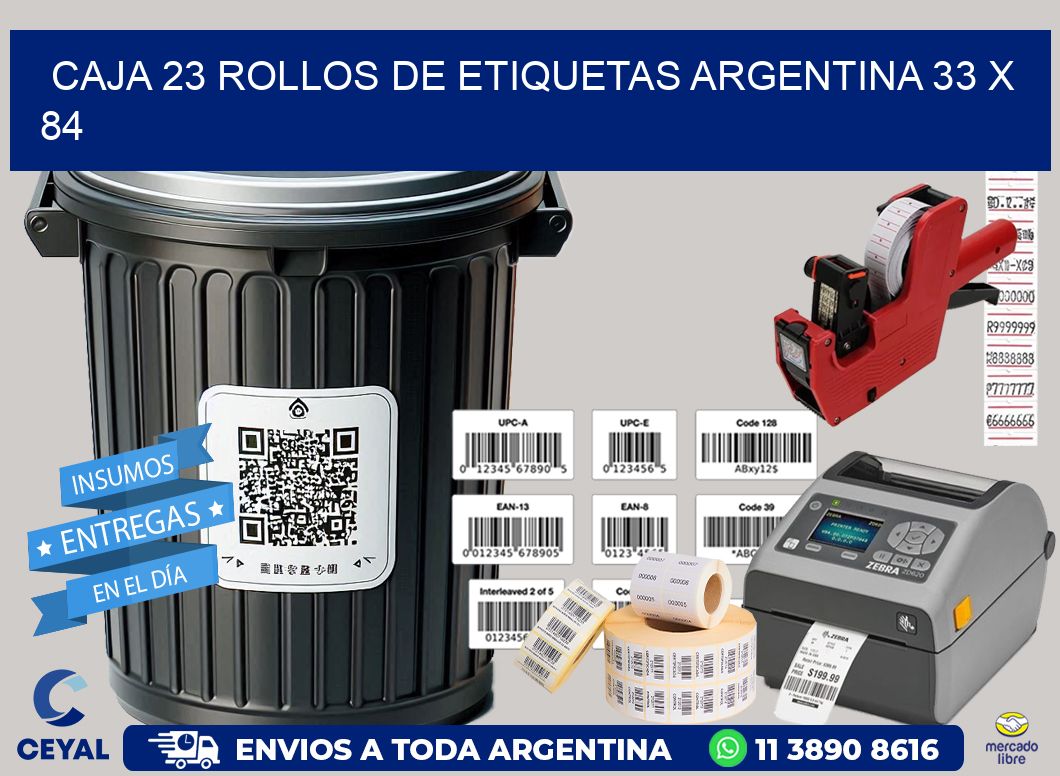 CAJA 23 ROLLOS DE ETIQUETAS ARGENTINA 33 x 84