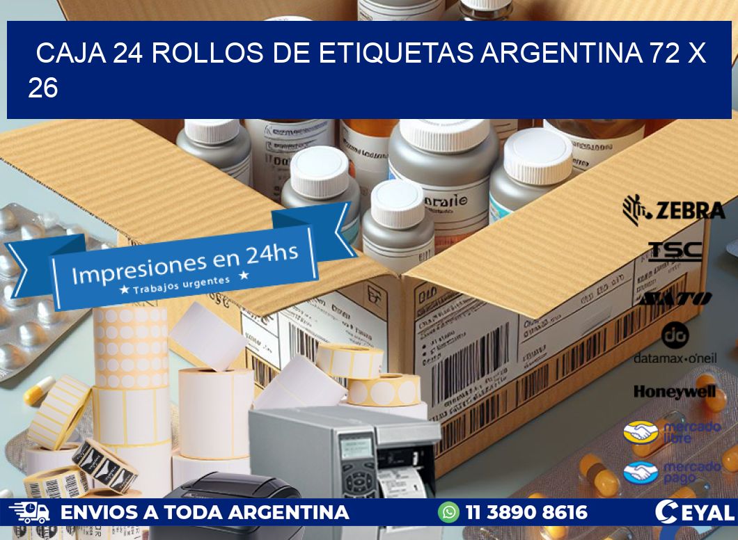 CAJA 24 ROLLOS DE ETIQUETAS ARGENTINA 72 x 26