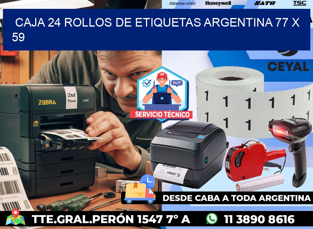 CAJA 24 ROLLOS DE ETIQUETAS ARGENTINA 77 x 59