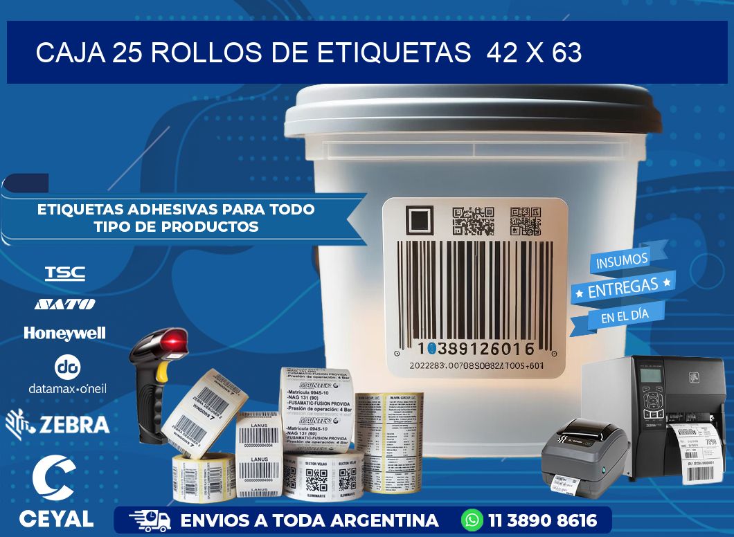 CAJA 25 ROLLOS DE ETIQUETAS  42 x 63
