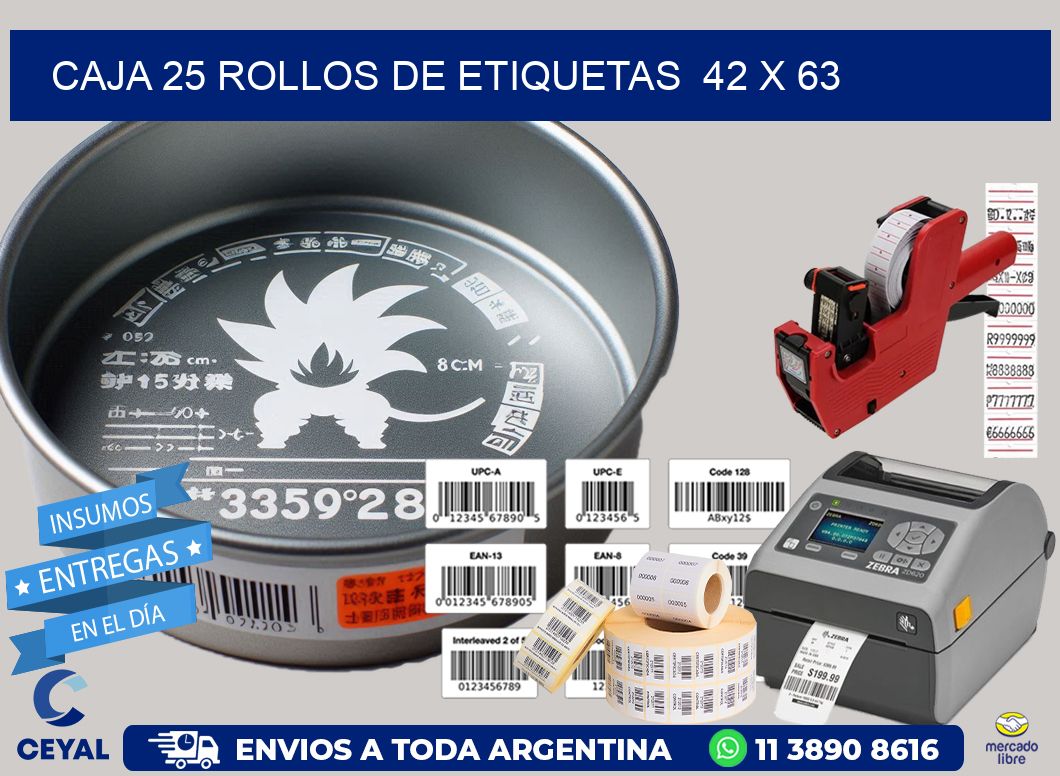 CAJA 25 ROLLOS DE ETIQUETAS  42 x 63