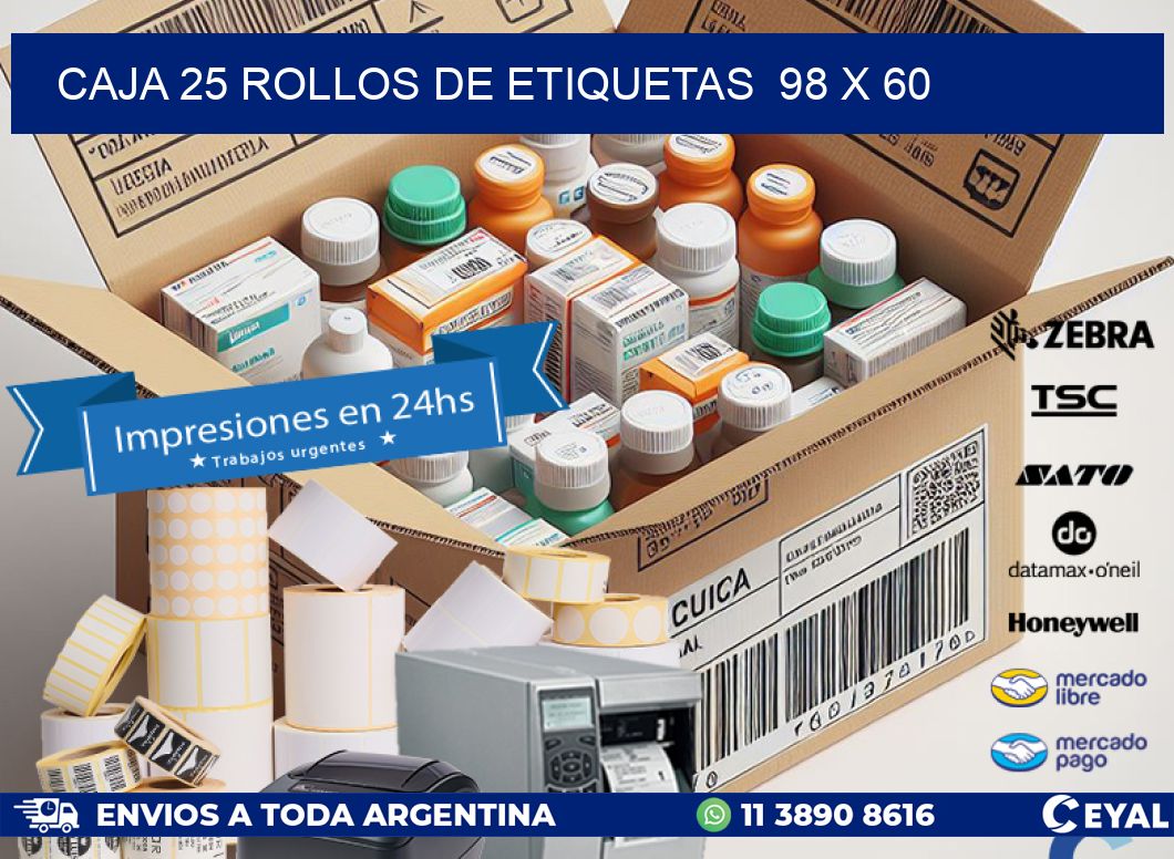 CAJA 25 ROLLOS DE ETIQUETAS  98 x 60