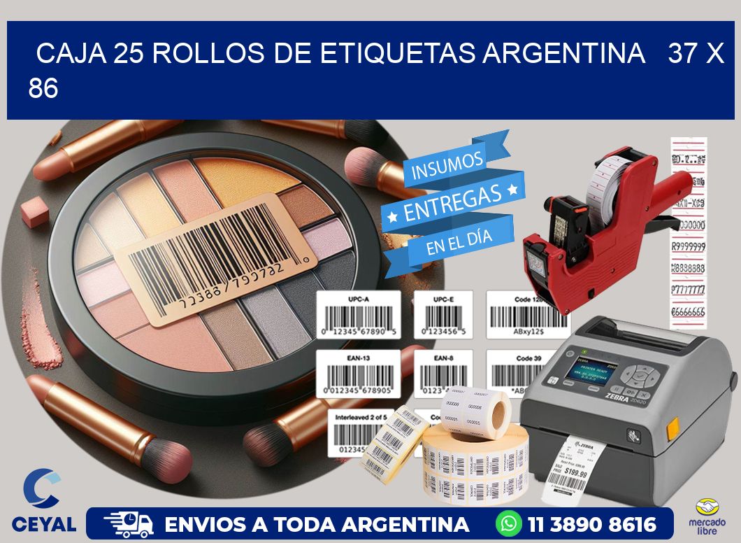 CAJA 25 ROLLOS DE ETIQUETAS ARGENTINA   37 x 86