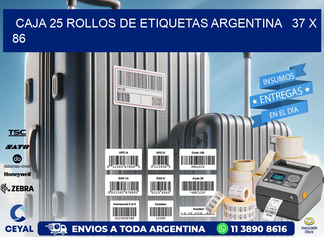 CAJA 25 ROLLOS DE ETIQUETAS ARGENTINA   37 x 86