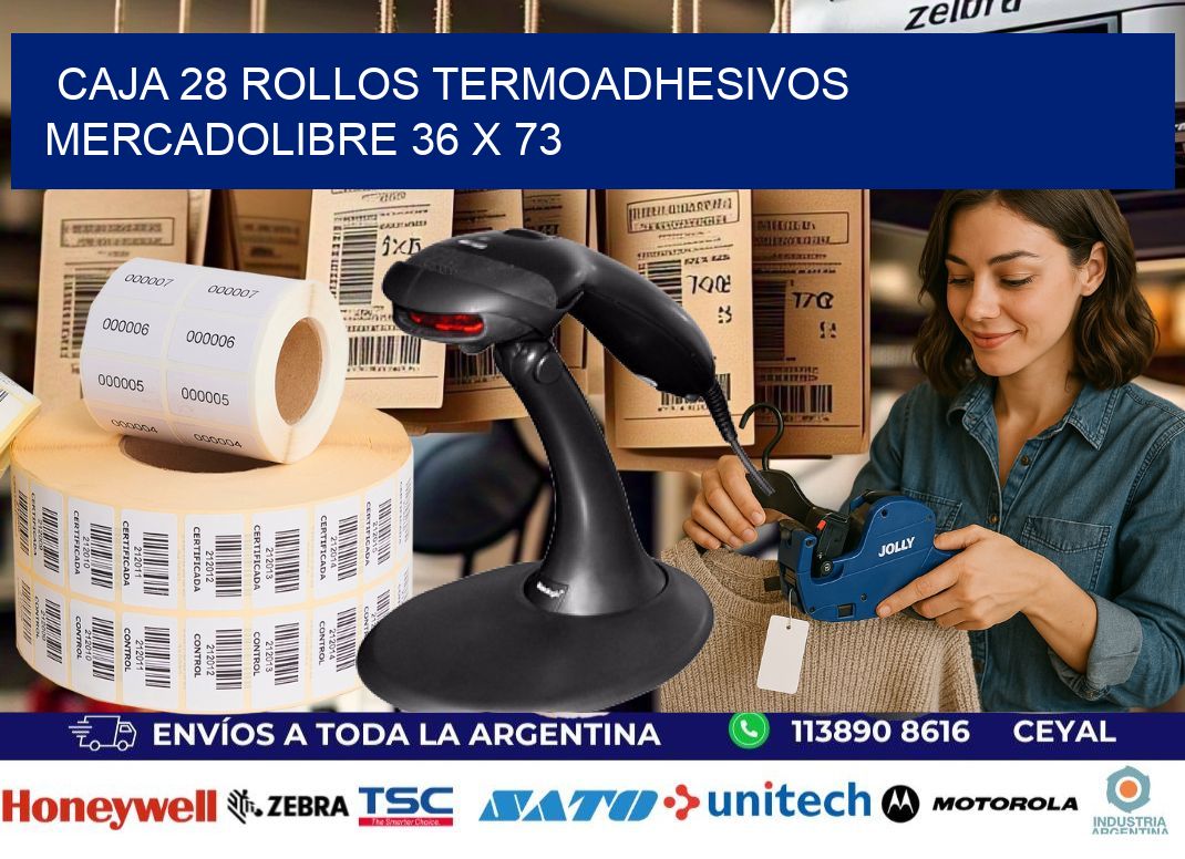 CAJA 28 ROLLOS TERMOADHESIVOS MERCADOLIBRE 36 x 73