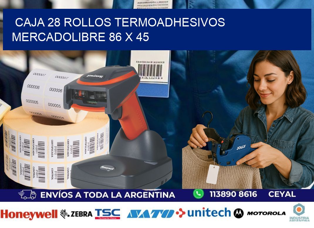CAJA 28 ROLLOS TERMOADHESIVOS MERCADOLIBRE 86 x 45