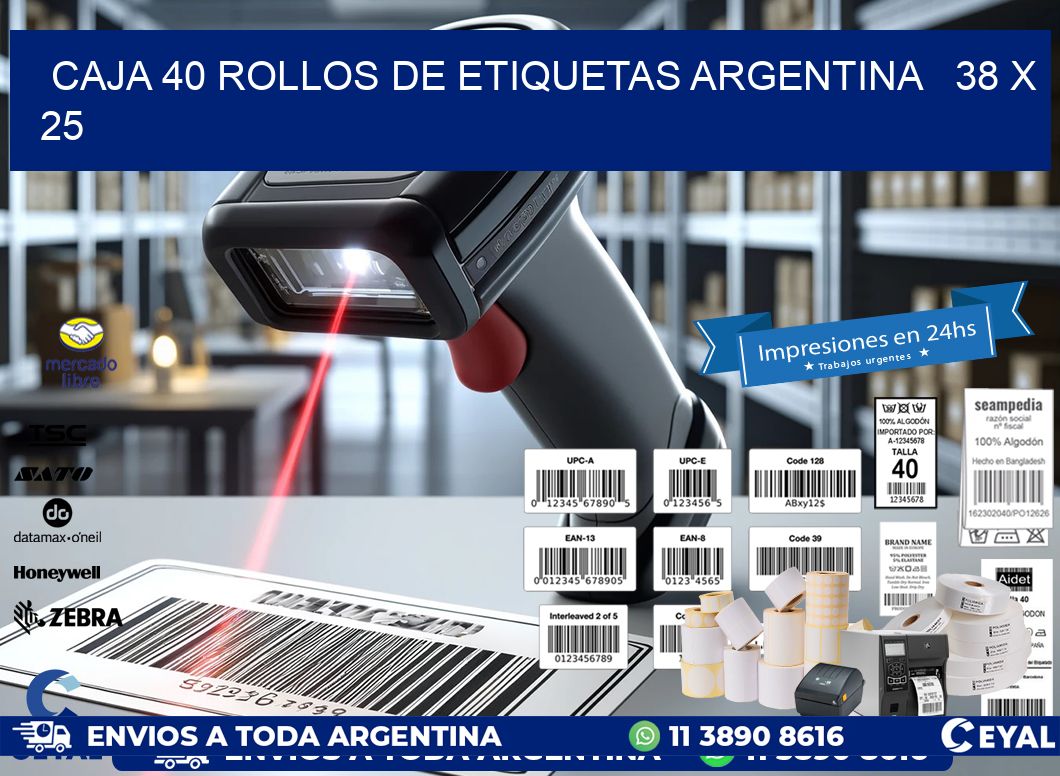 CAJA 40 ROLLOS DE ETIQUETAS ARGENTINA   38 x 25